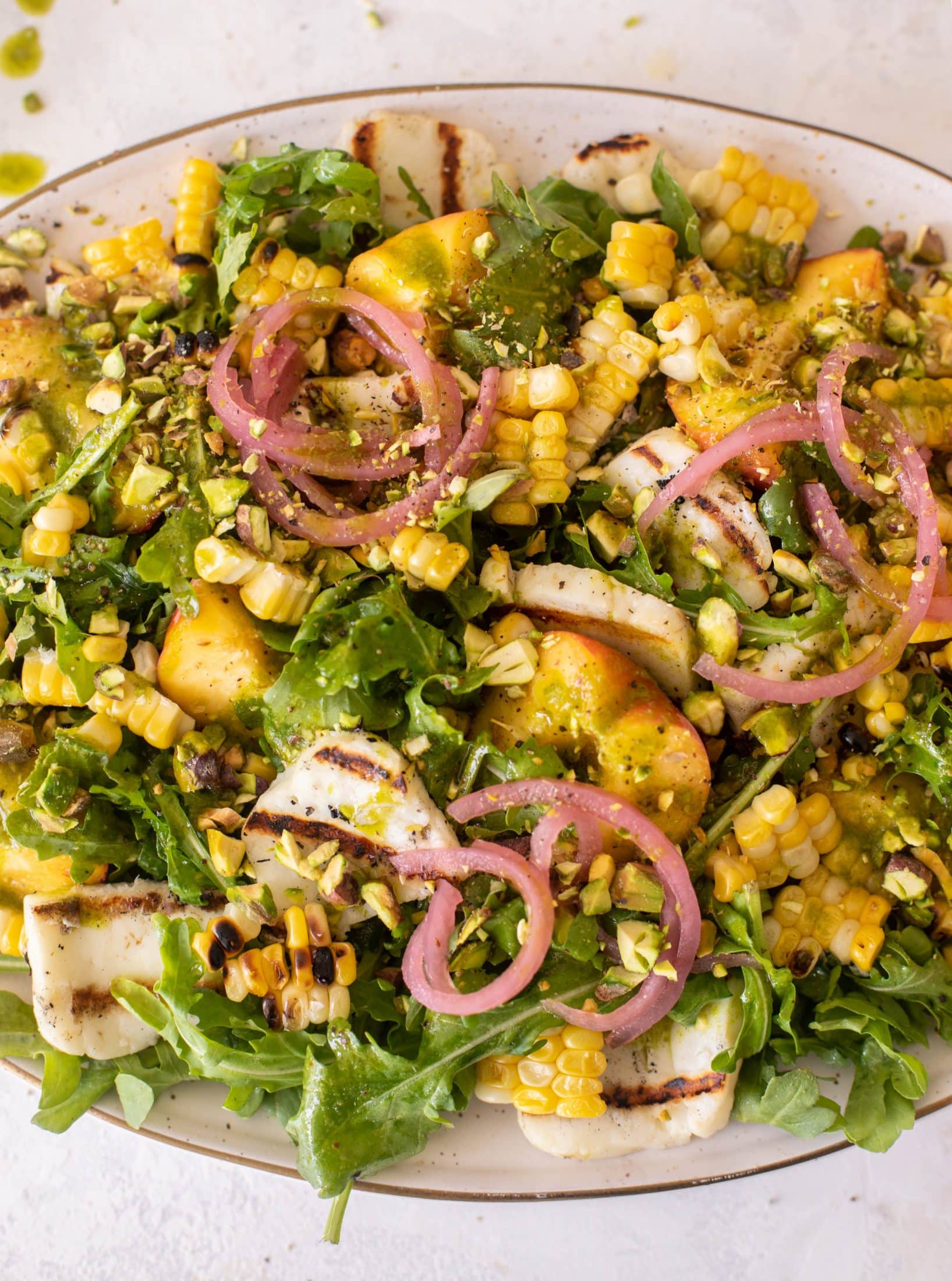 grilled halloumi peach salad